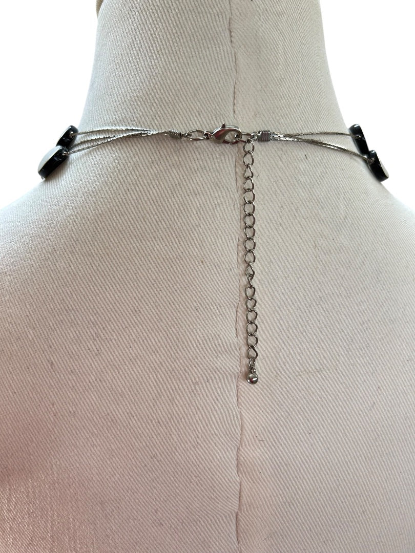 Lightweight Tiered Necklace Silvertone Black 17-20 Inch Lobster Clasp