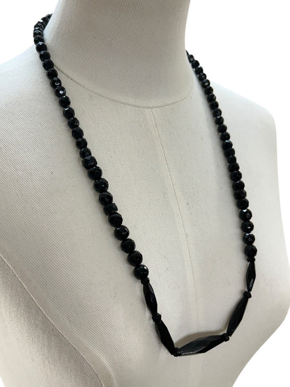 Vintage Jet Aurora Borealis Black Beaded Necklace Overhead 28 Inch