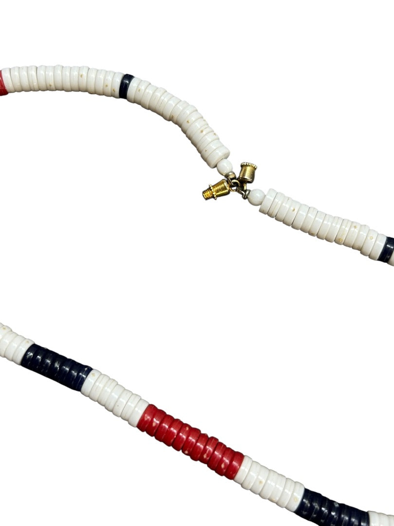 Vintage Red White Blue Barrel Clasp Necklace 15.5 Inch