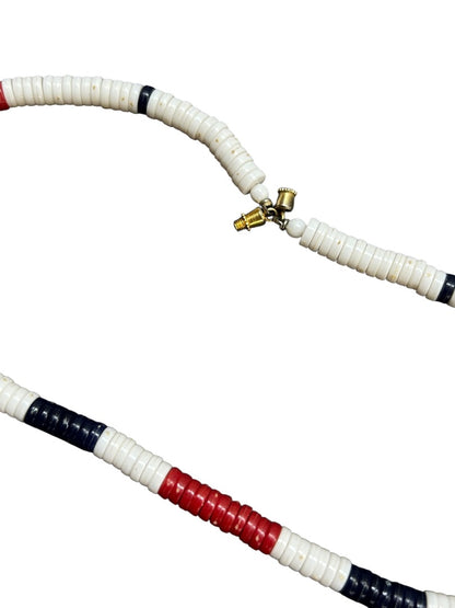 Vintage Red White Blue Barrel Clasp Necklace 15.5 Inch