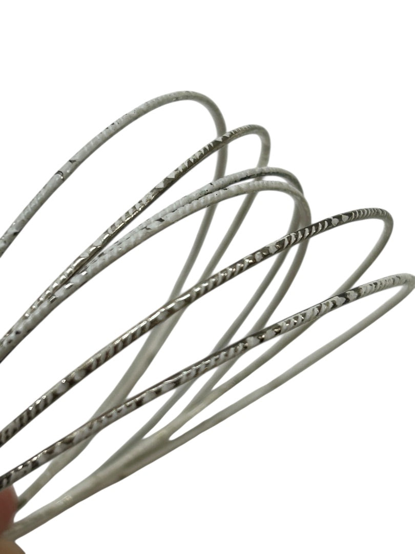 Set of 6 Silvertone Whitewashed Thin Bangle Bracelet 2.6 Inch Inside Diameter