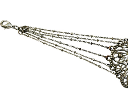 1960s Signed NRI Silvertone Bracelet Art Deco Inspired 7.25-8.5"