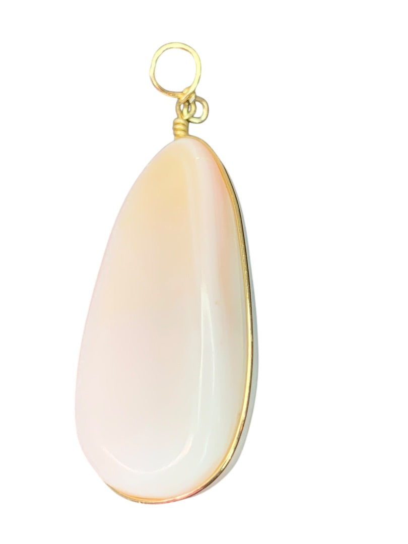 Blush Pink Polished Stone Pendant Goldtone Wire 2 Inch Drop