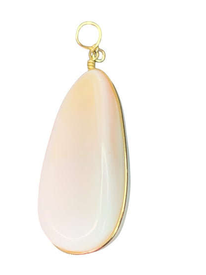 Blush Pink Polished Stone Pendant Goldtone Wire 2 Inch Drop