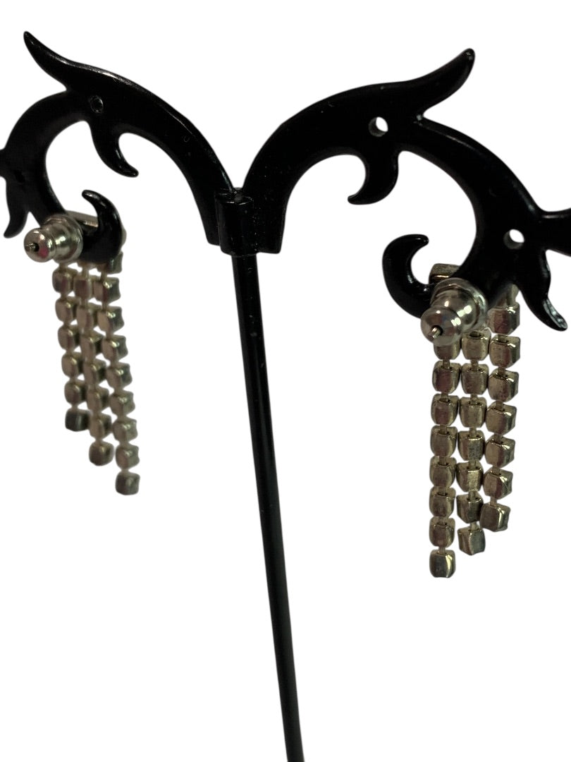 Vintage Silvertone Rhinestone Earrings Post Pierced Swag Movement 1.25" Drop