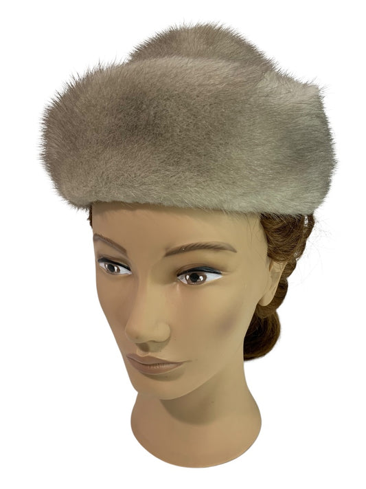Size 6 5/8 1950s Gray Fur Hat Vintage Wear Pillbox Box Strawbridge & Clothier