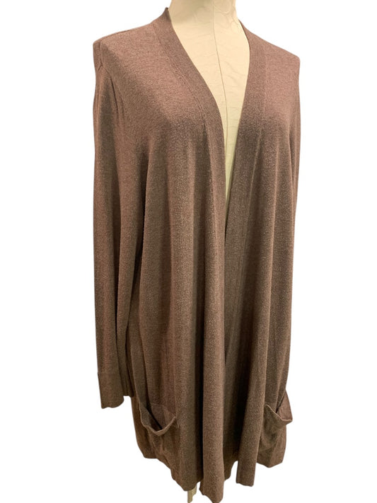 2X Roz & Ali Womens Long Tunic Cardigan Sweater Brown Pockets