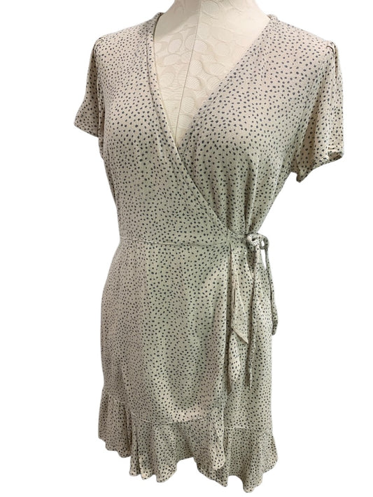 Medium Abercrombie & Fitch Wrap Dress Tan Gray Polka Dot Lined