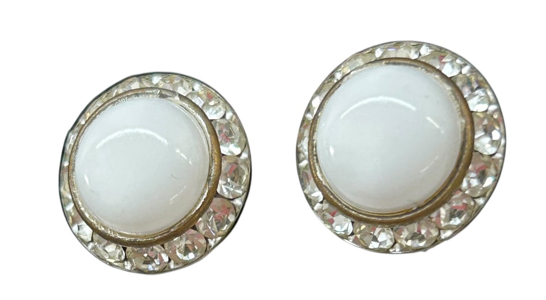 Vintage Non-Pierced Screwback Earrings White Rhinestone .75 Inch