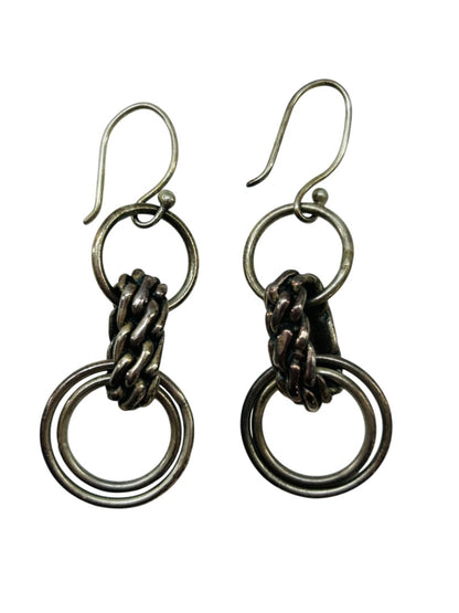 Silvertone Pierced Fish Hook Earrings Circles 1.5" Drop Dangle