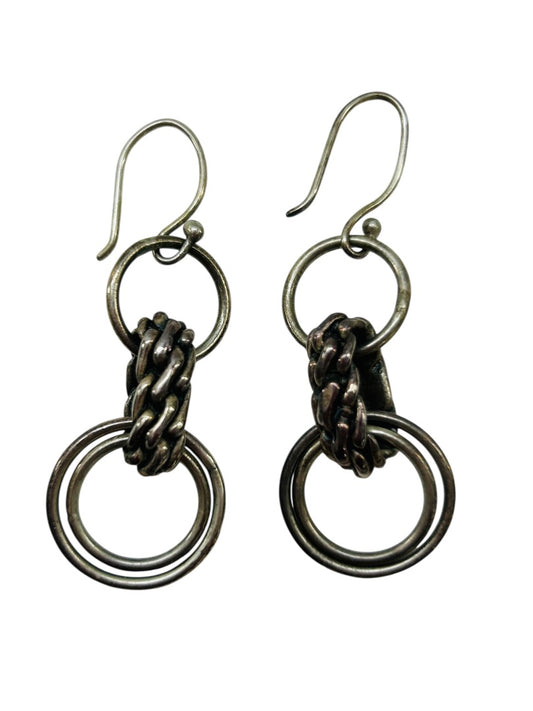 Silvertone Pierced Fish Hook Earrings Circles 1.5" Drop Dangle