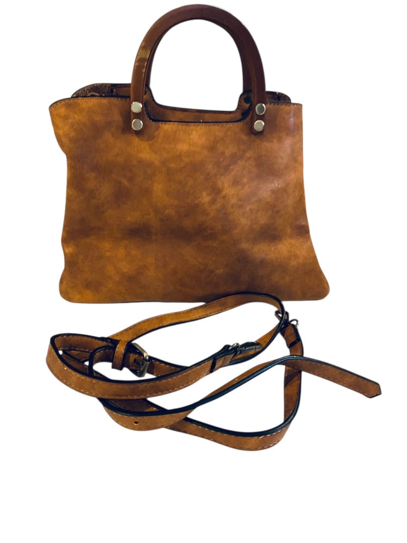Joy Susan Angie Vintage Satchel Detachable Strap Wooden Handle Vegan Leather