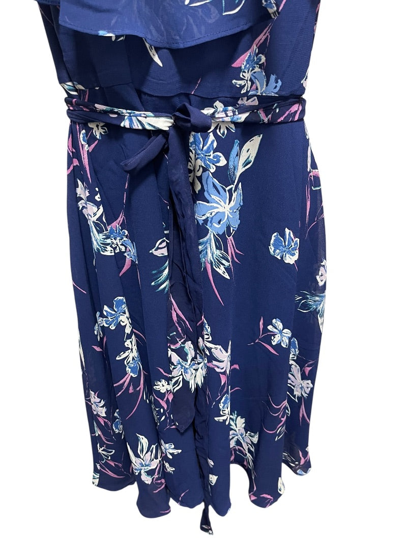 Size 24 Lane Bryant Floral Lined Split Flutter Sleeve Midi Dress Zipper Tie
