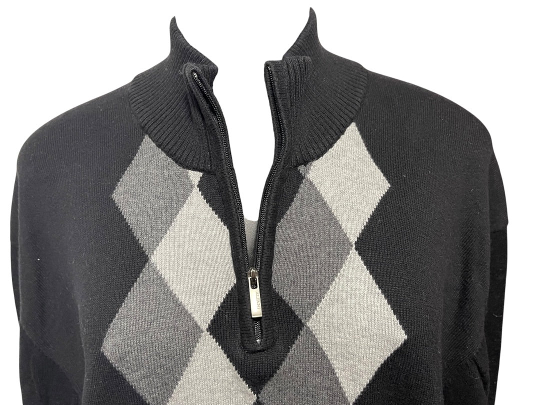 XXL Alfani Arglye 3/4 Zip Long Sleeve Men's Sweater Black & Gray