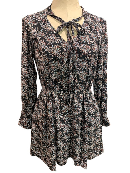 Small Dolce Vita Silk Floral Print Long Sleeve Dress V-Neck Tie Pockets