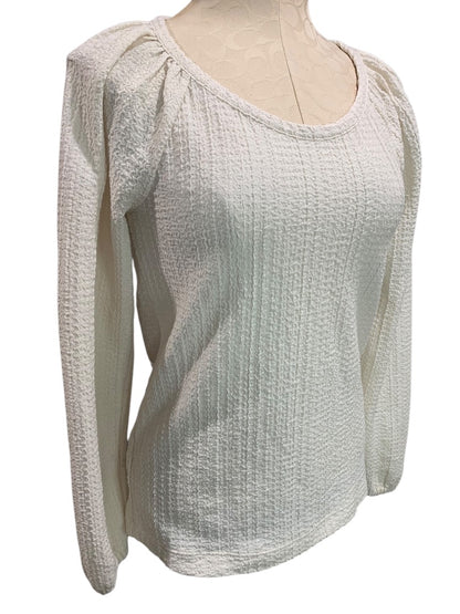 XS Loft Womens Ivory Pucker Stretch Long Sleeve Pullover Shirt Top Oversize