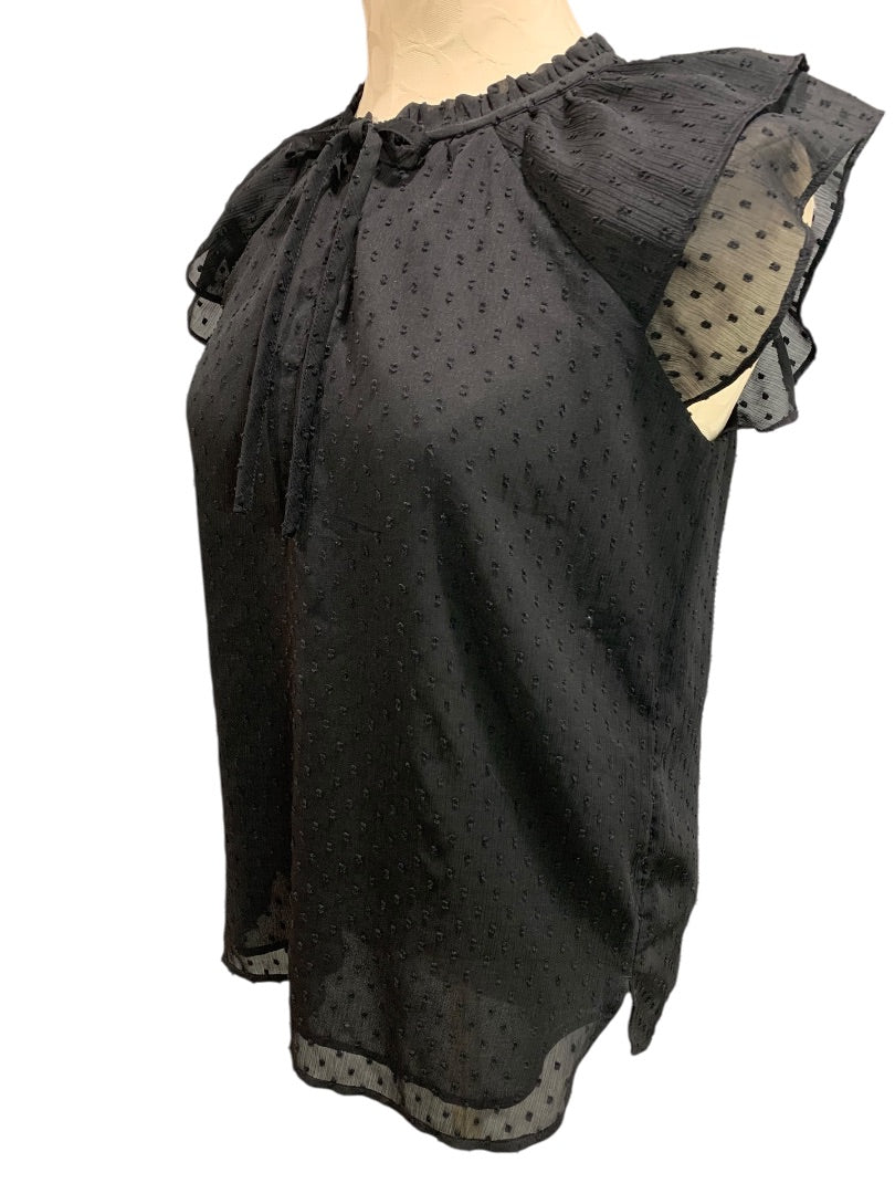 XS Loft Womens Sheer Black Swiss Dot Blouse Shirt