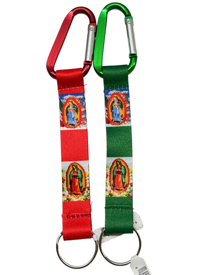 Our Lady of Guadalupe Set of 2 Fabric Carabiner Keyrings Key Chain 8"