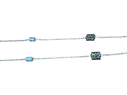 Small Blue Bead and Silvertone Bead Chain Adjustable Necklace 57 Inch