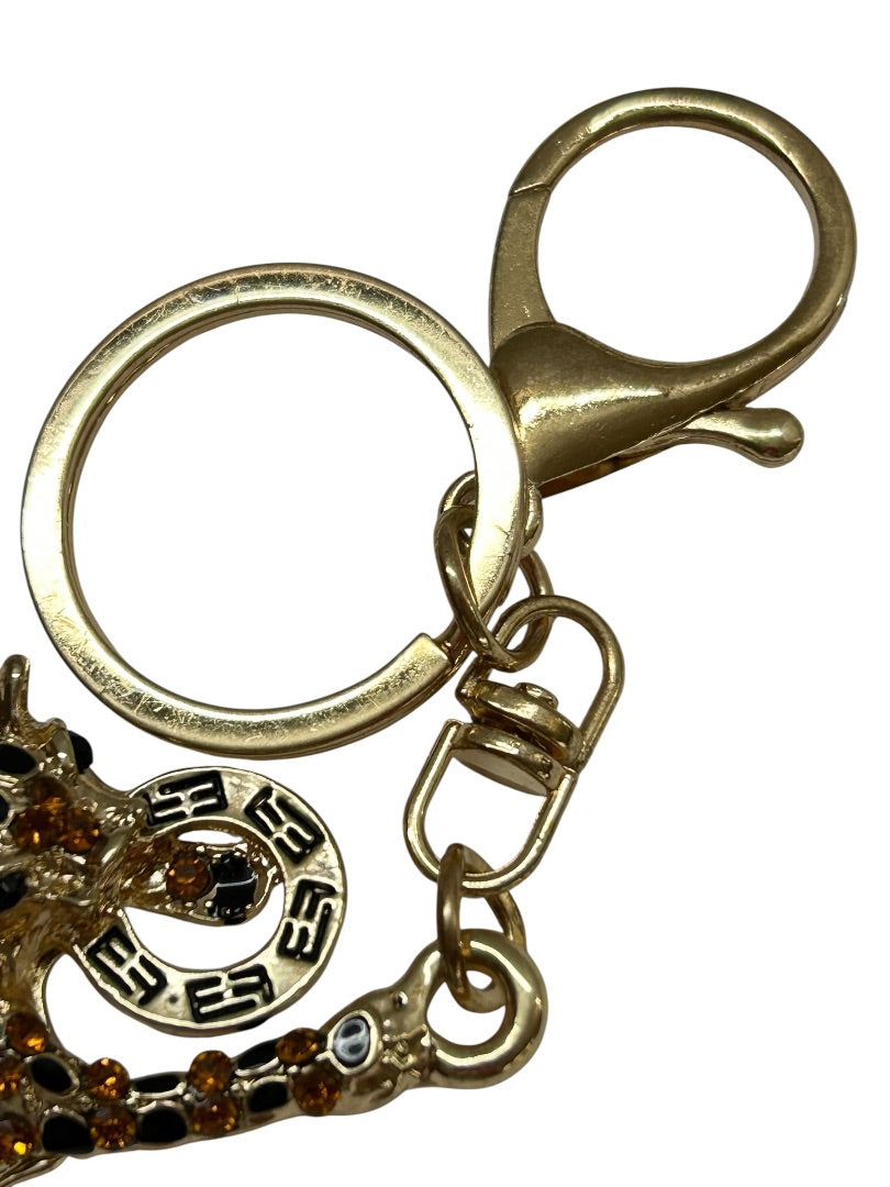 Goldtone Effy Panther Keychain Keyring Bag Clip Rhinestones 5"
