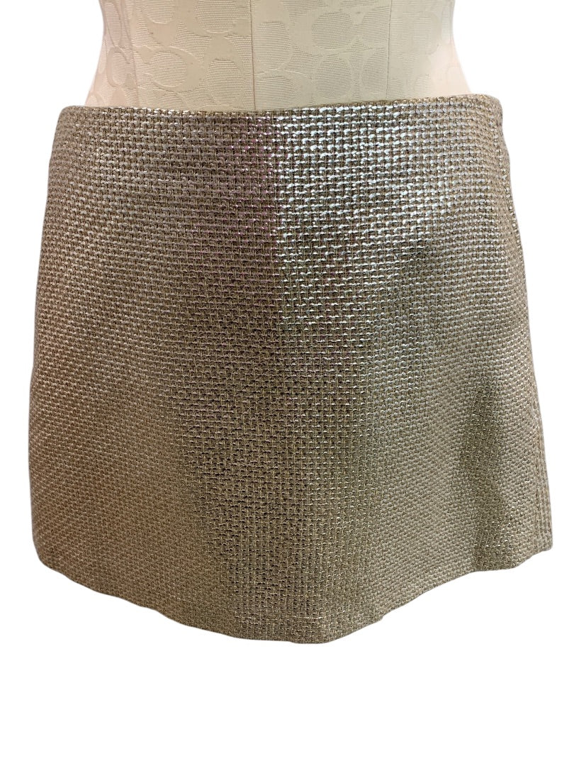 Size 8 TopShop Woven Metallic Mini Skirt Pockets Side Zip