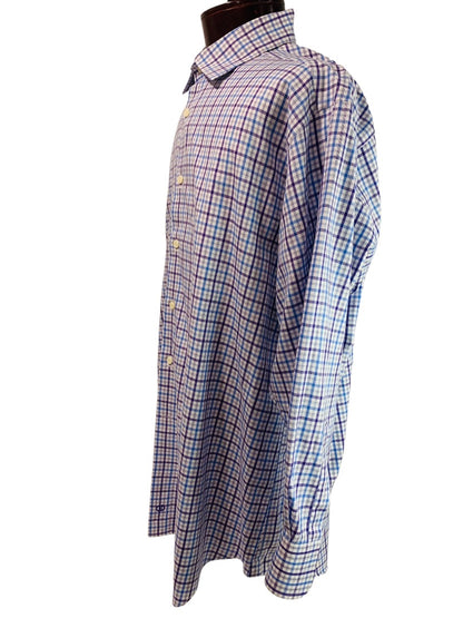 17.5 (32/33) David Donahue Mens Button Up Dress Shirt Plaid Purple