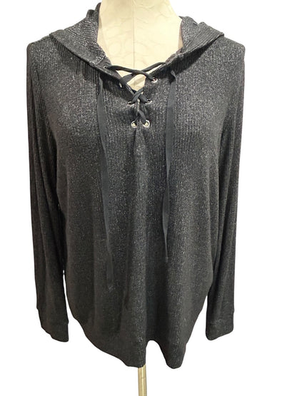 Large Market & Spruce Pullover Hoodie Soft Knit Lace Up Neckline Charcoal