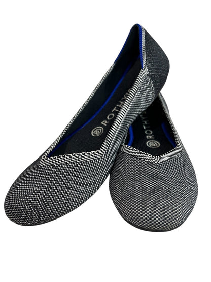 Size 8 Rothys Womens Birdseye Classic Ballet Flats Black White Shoes
