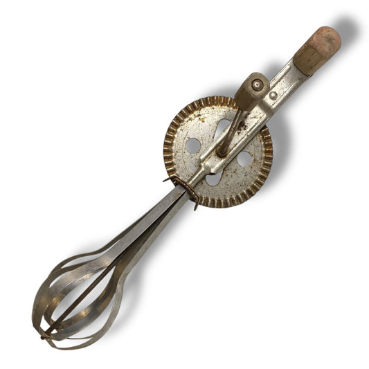 1950s High Speed Super Center Drive Egg Beater Wood Handle Decor 12"
