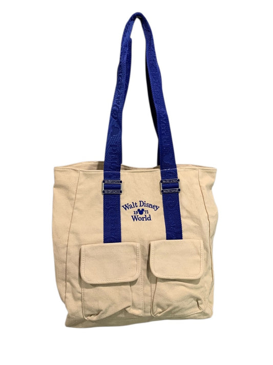 Walt Disney World Canvas Tote Blue Straps Pockets Magnetic Snap