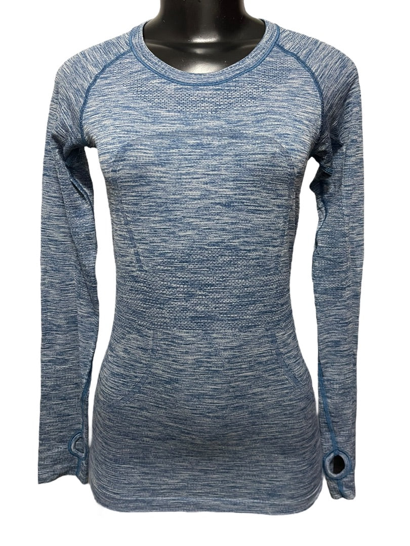 XS Lululemon Athletica Run Head Up Heart Out Womens Long Sleeve Top Blue