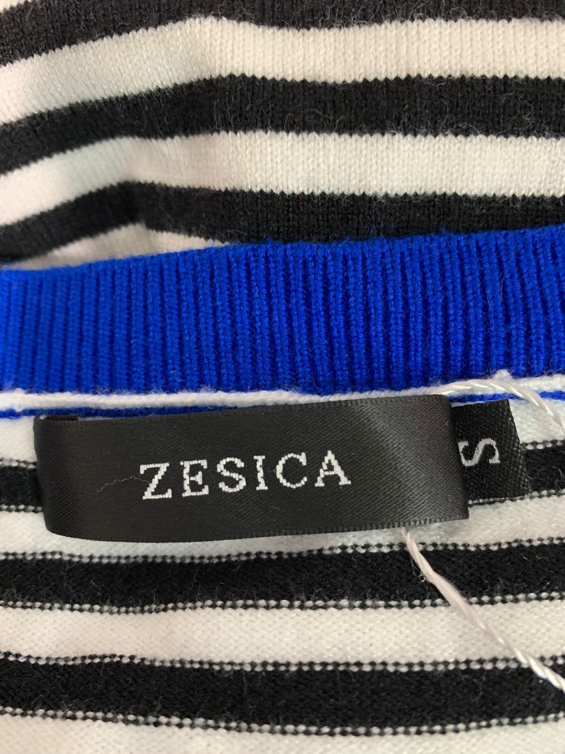 Small Zesica Womens Soft Pullover Sweater Black White Blue