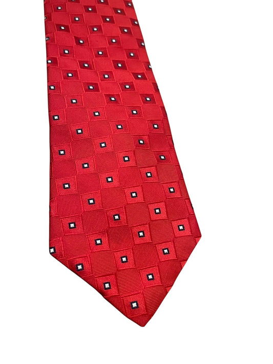 Tommy Hilfiger 100% Silk Classic Block Pattern Tie Red Mens Necktie 58"