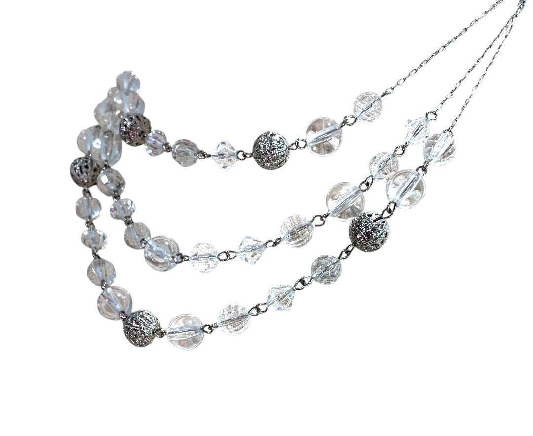 Express Multistrand Silvertone Necklace Clear Beads 16 Inch