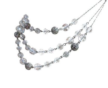 Express Multistrand Silvertone Necklace Clear Beads 16 Inch