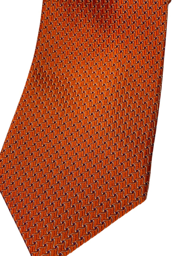 Banana Republic Mens Woven Silk Necktie Tie Orange Black 3.75" Width 58" Length