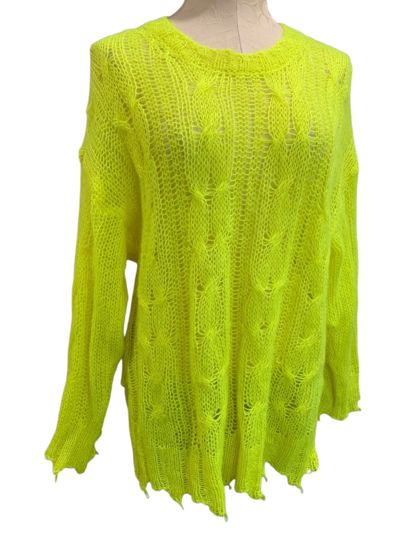 Medium Anthropologie The Posey Stitchy Womens Distressed Neon Sweater
