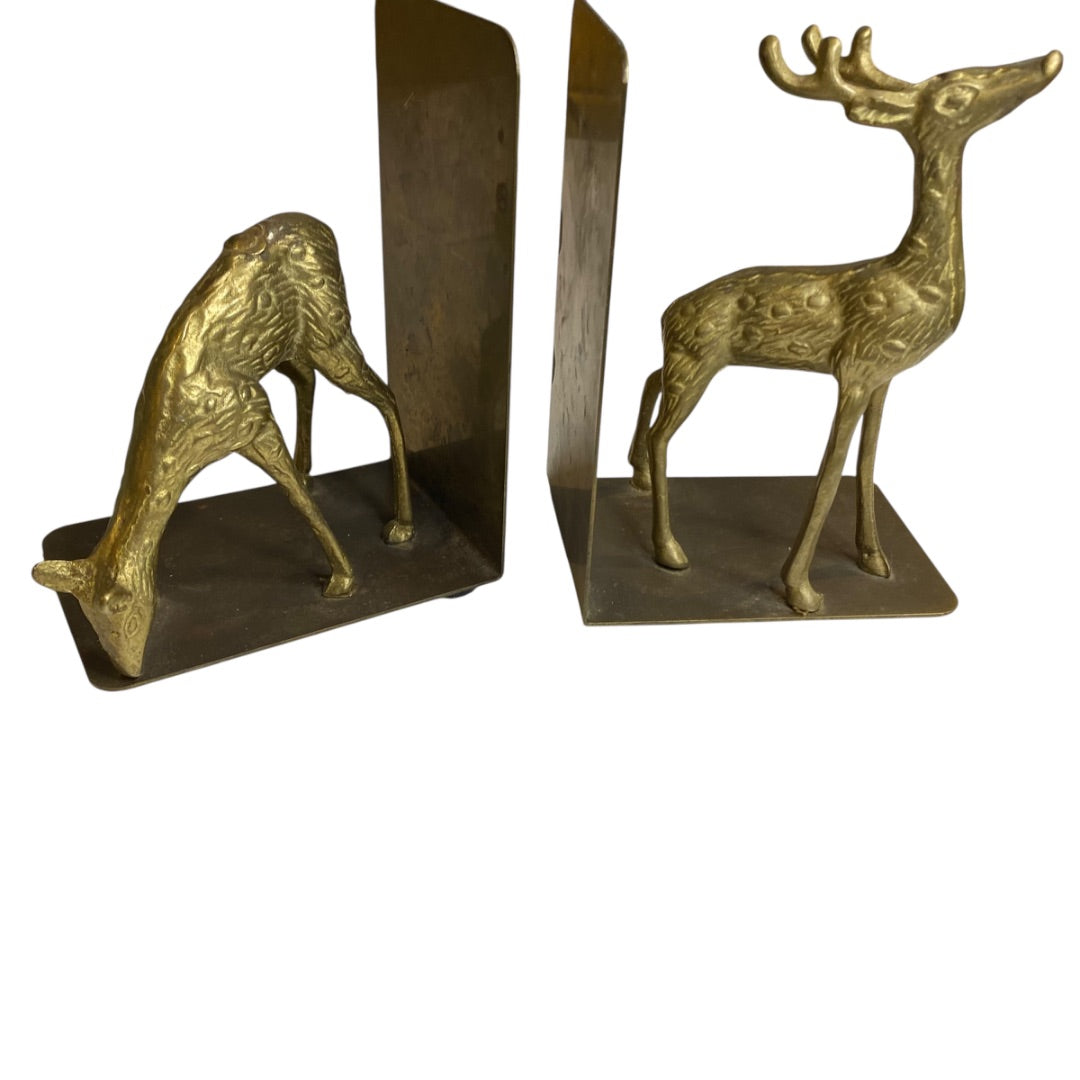 Vintage Brass Deer Bookends Buck and Doe Bookends  Book Support Brackets