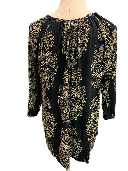 1X Lucky Brand Black Tan Print Womens Tunic Top Boho Top