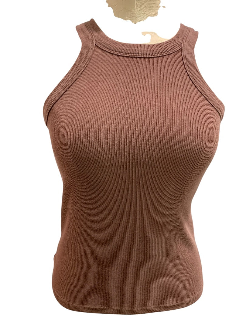 Small Loft Womens Ribbed Brown Tank Top Shirt