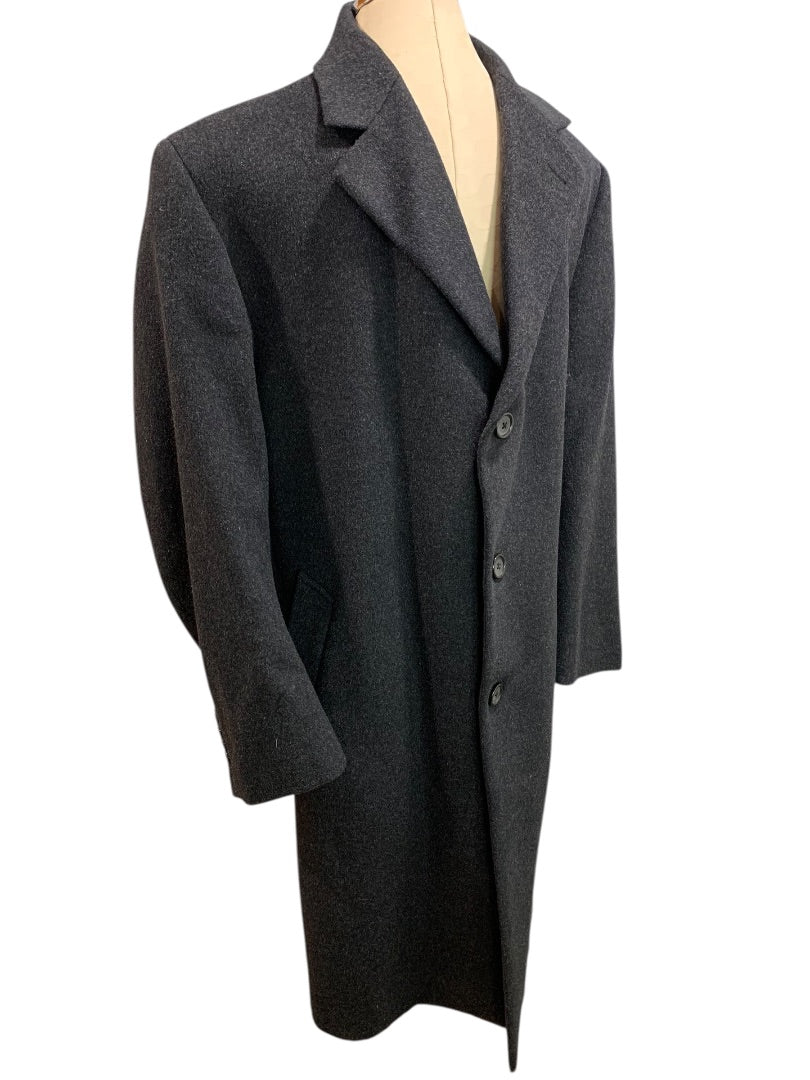 Size 42S Stafford Performance Mens Wool Blend Charcoal Overcoat Short