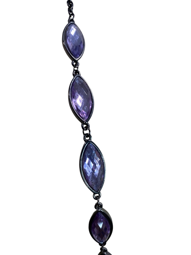 Pewter Color Orchid Necklace Lays Flat 35" Lobster Clasp