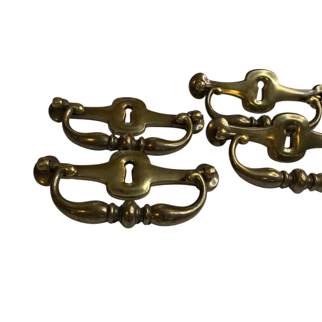 1970s Set of 4  Drawer Pulls 4.25" with 5" Plate Keeler Brass
