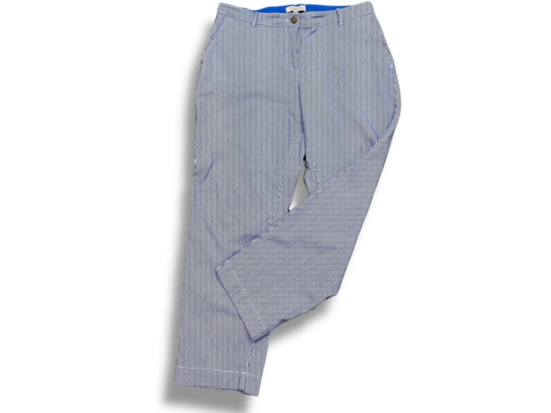 Size 14P Talbots Petite Womens Pinstripe Summer Chino Pants Blue White