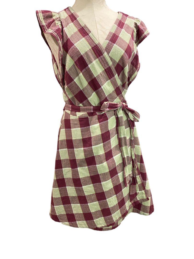 XL Madewell Gingham Wrap Mini Dress MC977 Cotton