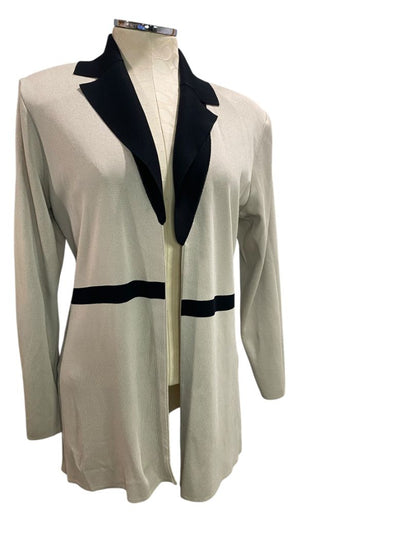 Medium exclusively Misook Tan Black Jacket Lapels Lagenlook