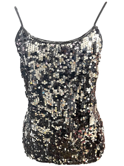 Medium Ambiance Womens Sequin Adjustable Strap Cami Black Silver