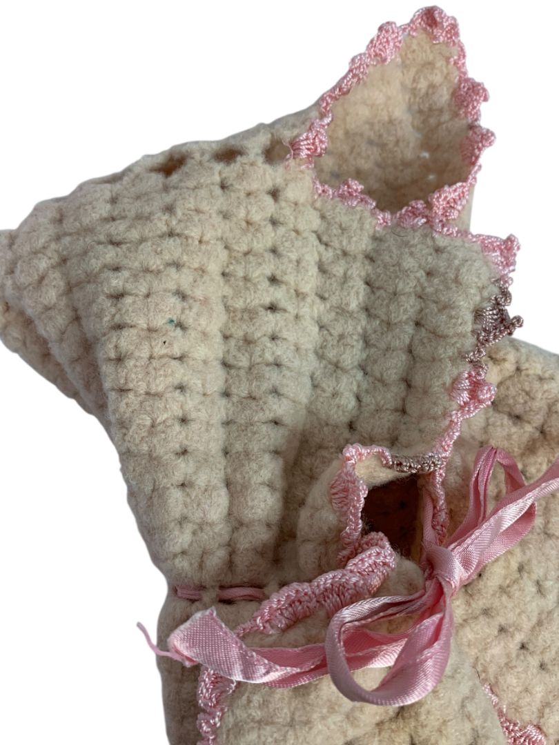 Vintage Wool Knit Cape Hooded for Baby Doll 10.5" Length Pink