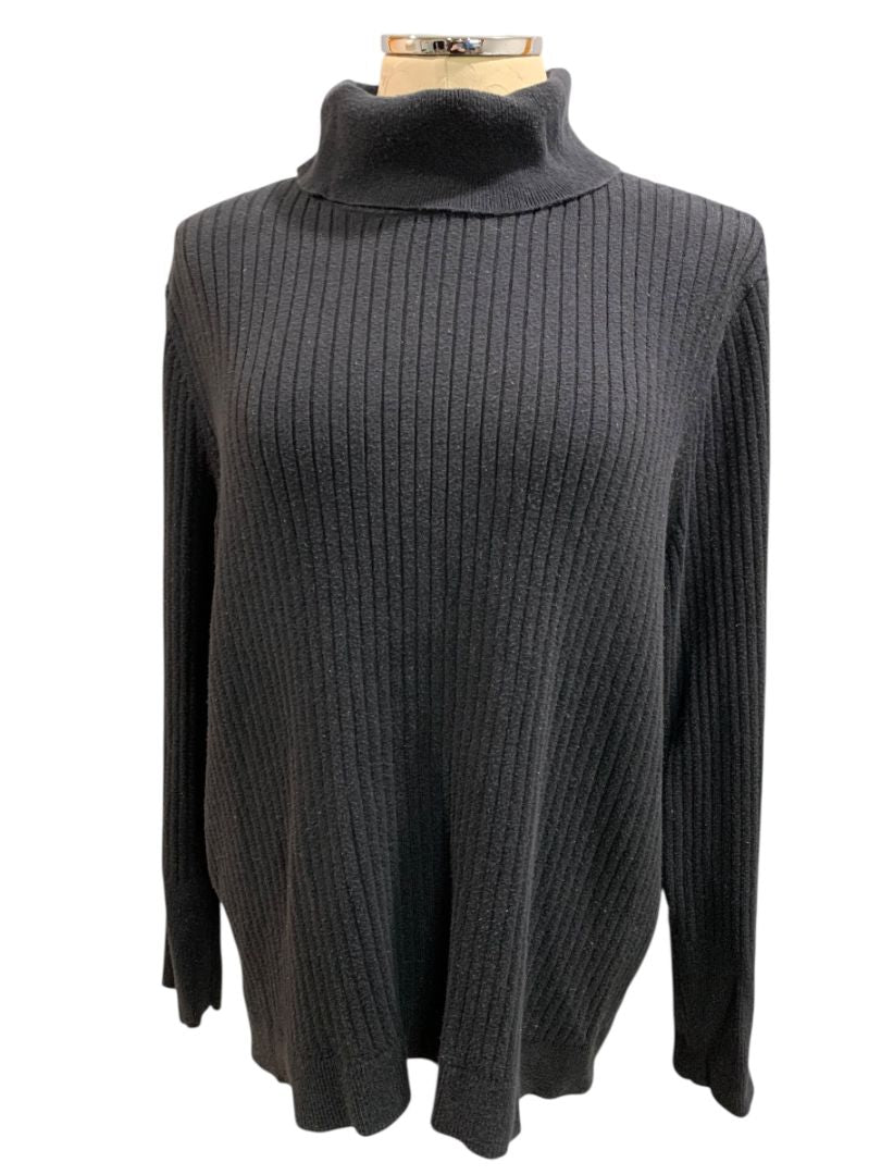 Size 2X Talbots Plus Womens Ribbed Black Turtleneck Sweater