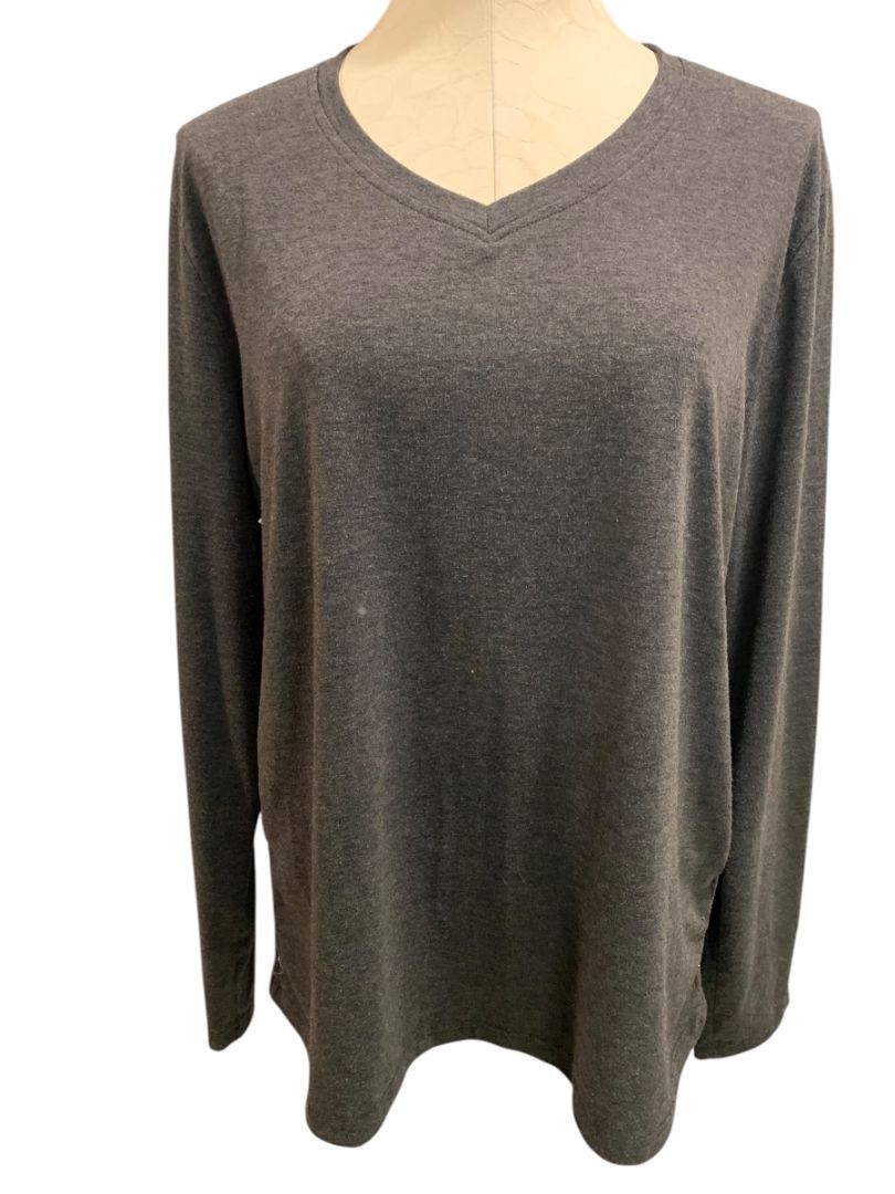 Size XXL Womens Long Sleeve Charcoal Gray V-Neck Tshirt